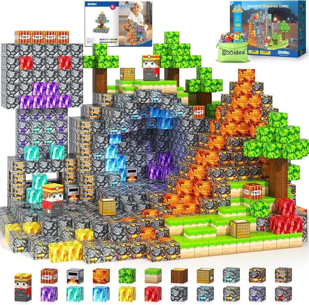 150 Magnetic Building Blocks STEM Toy, Stacking Mine World Craft Cubes, Age 3-12